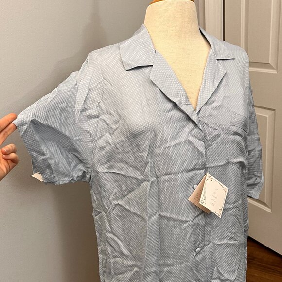 NEW Treesha Silk Sleep Shirt Blue Loungewear Sz M - Picture 2 of 12